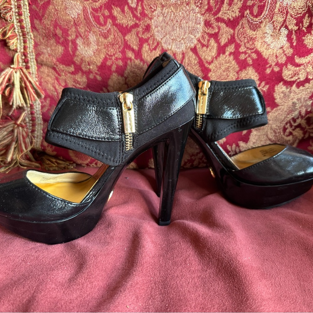 Michael Kors Black Platform Heels with Gold Zipper